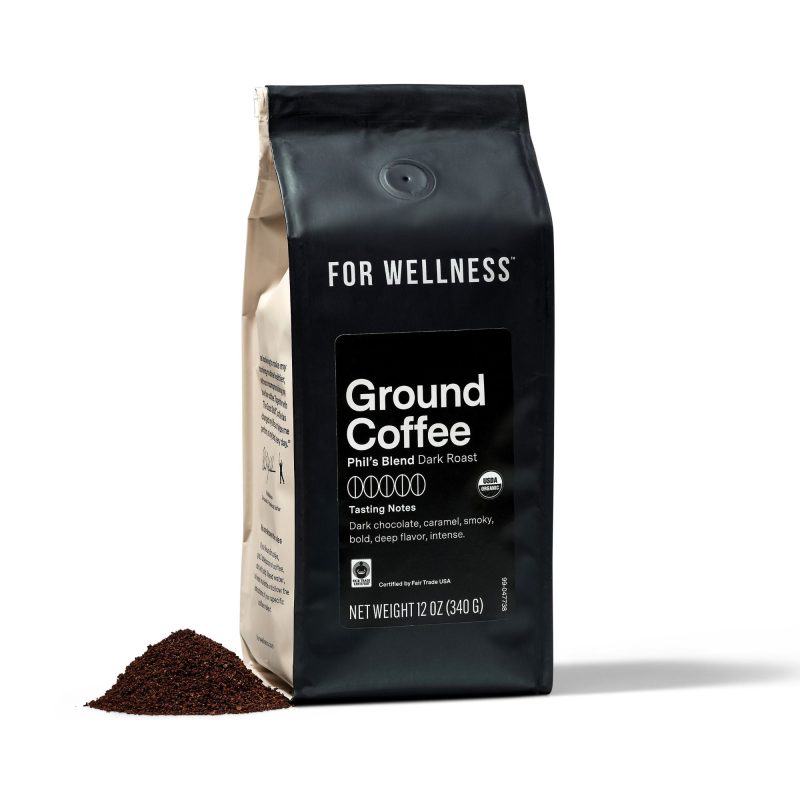 Dark roast ground coffee pouch