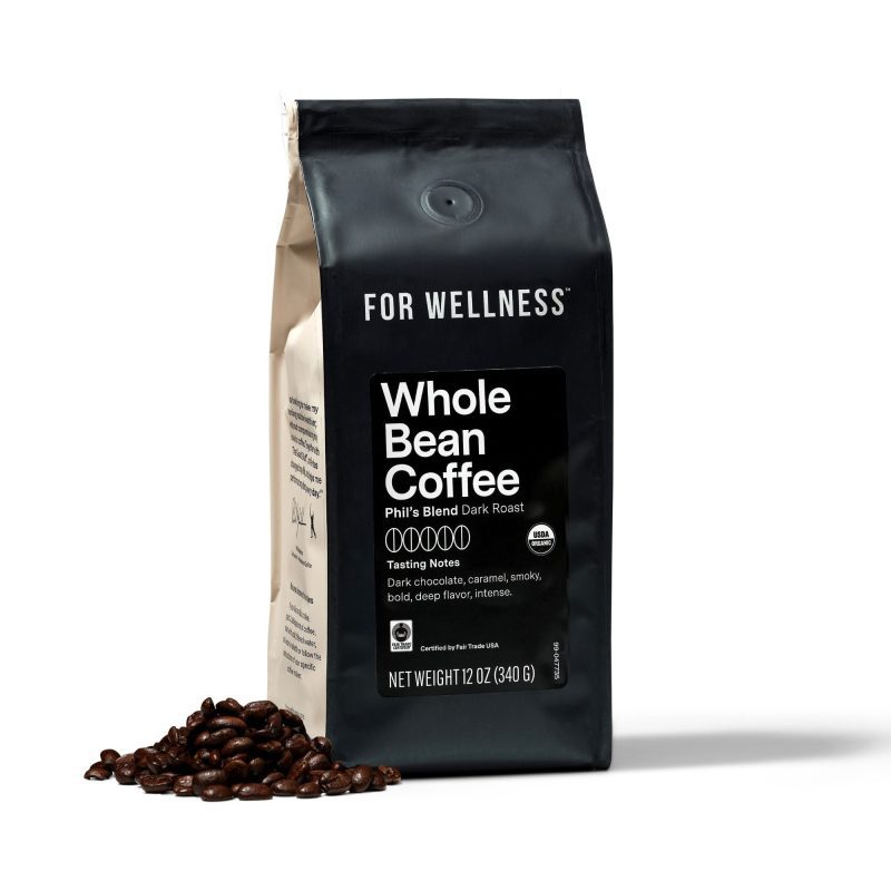 Dark roast whole bean coffee pouch